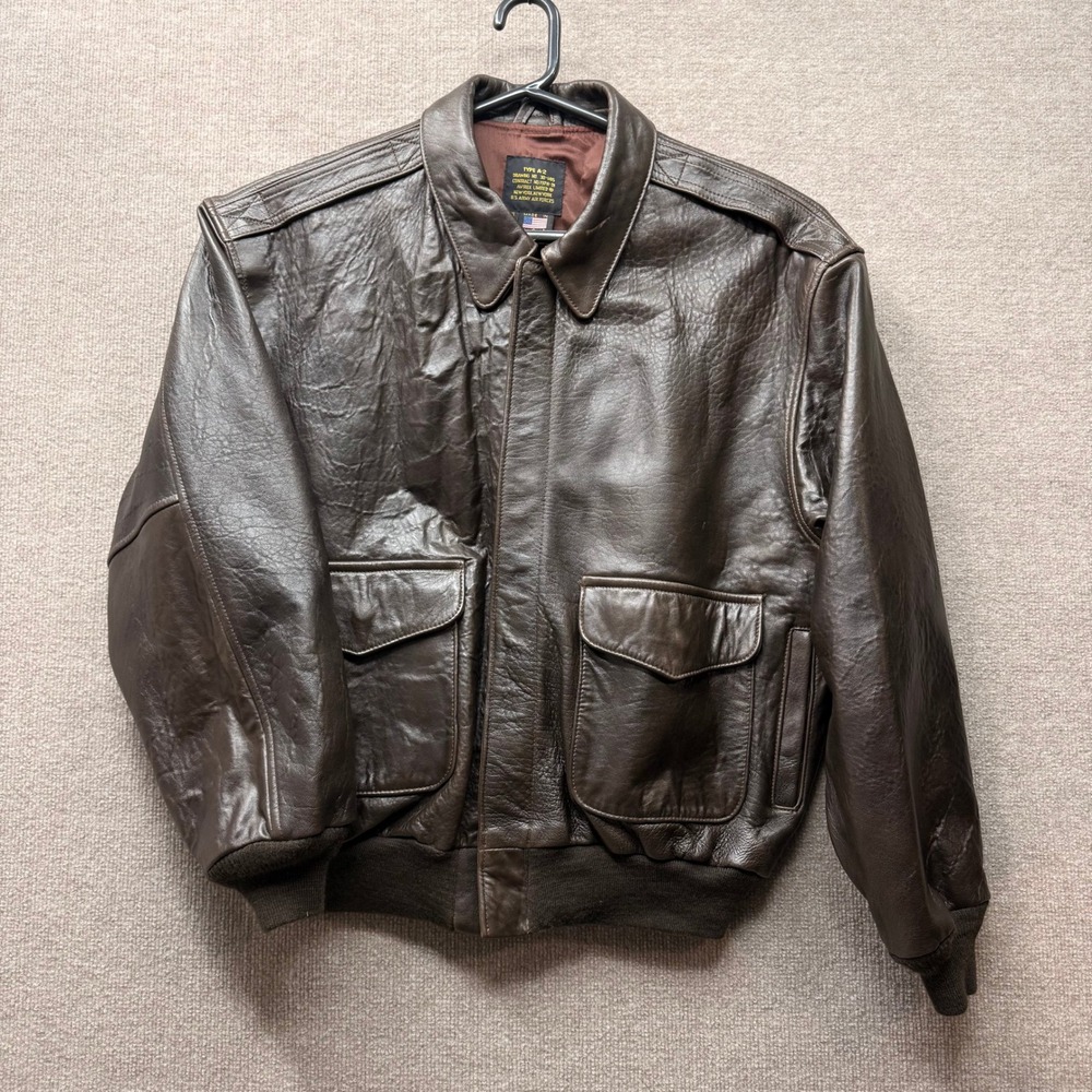 Avirex Type A-2 Leather Flight Jacket Mens 2XL Brown Bomber Made in USA A2